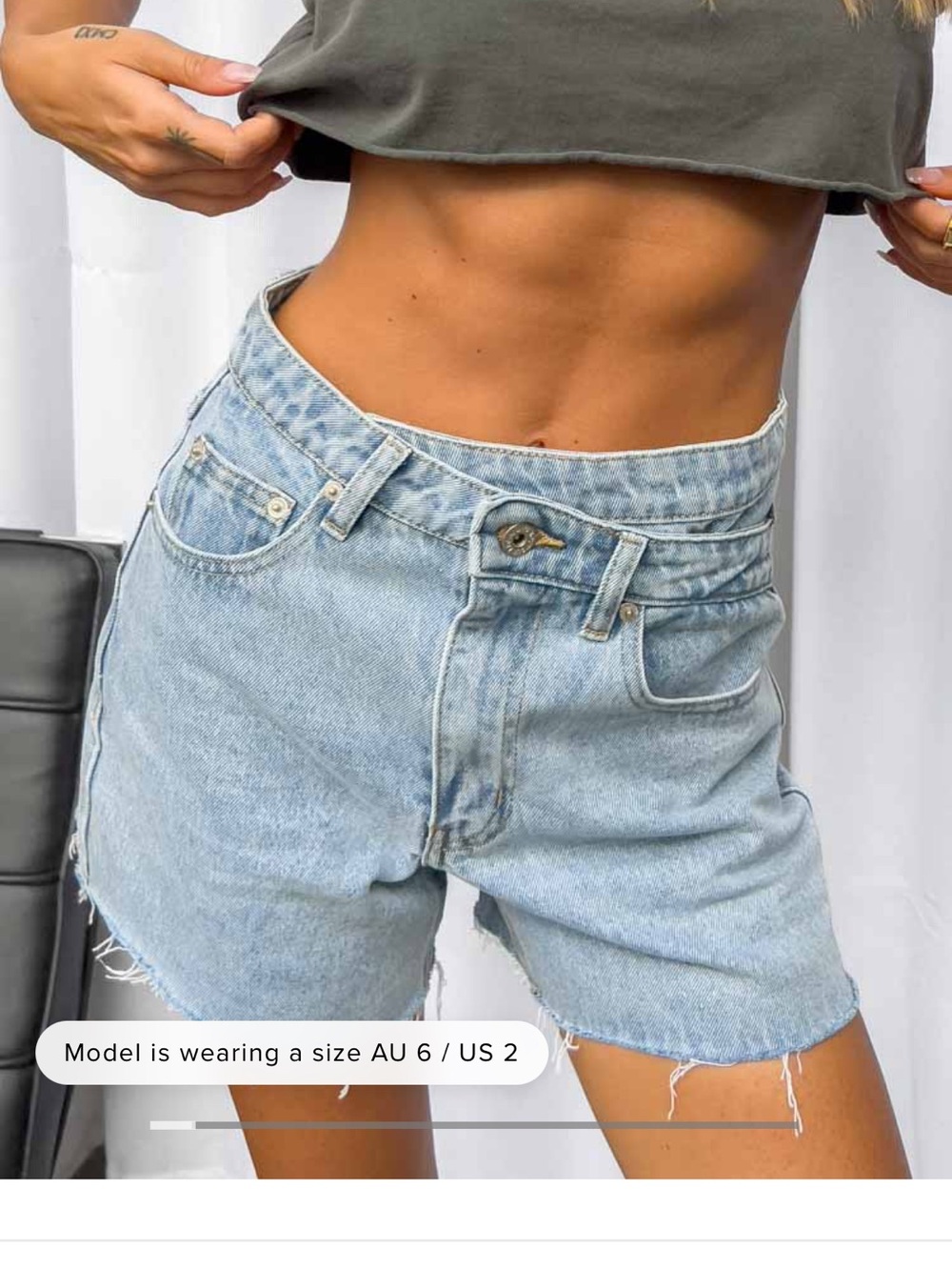 Beginning boutique Sundae Blue Denim Asymmetric Shorts Light Wash Denim Shorts